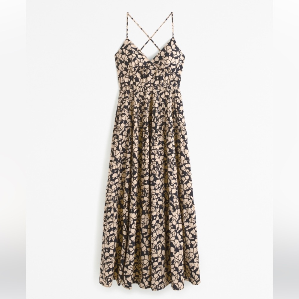 Abercrombie & Fitch Black and Cream Floral Maxi Dress